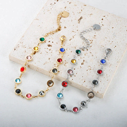 Rainbow Crystal Charm Bracelet Adjustable Gold Silver