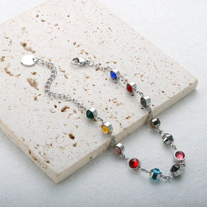 Rainbow Crystal Charm Bracelet Adjustable Gold Silver