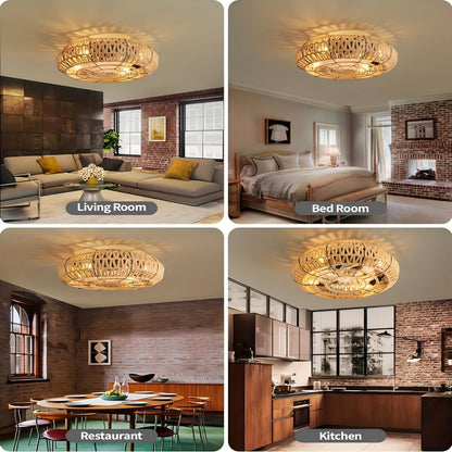 Rattan Ceiling Fan Light Natural Woven Fixture Ventilation Lighting
