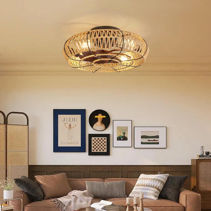 Rattan Ceiling Fan Light Natural Woven Fixture Ventilation Lighting