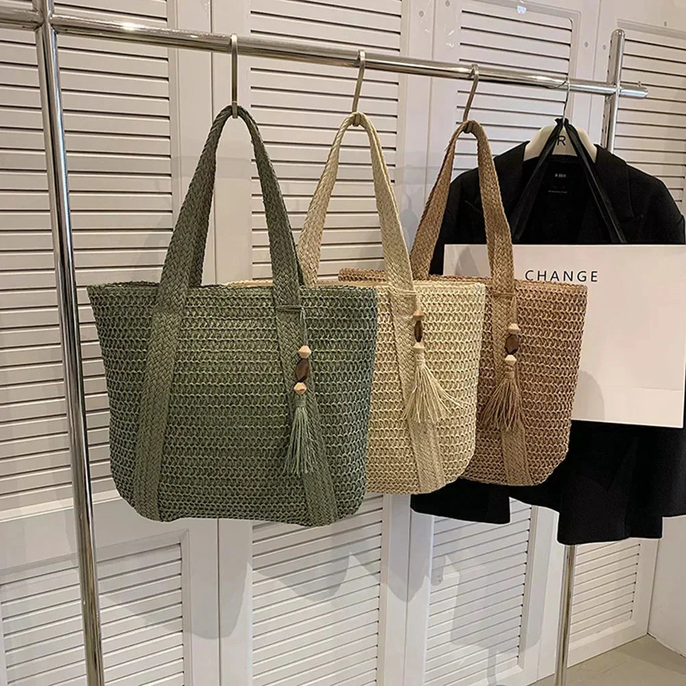 Rattan Handbag Women Woven Shoulder Tote Bag