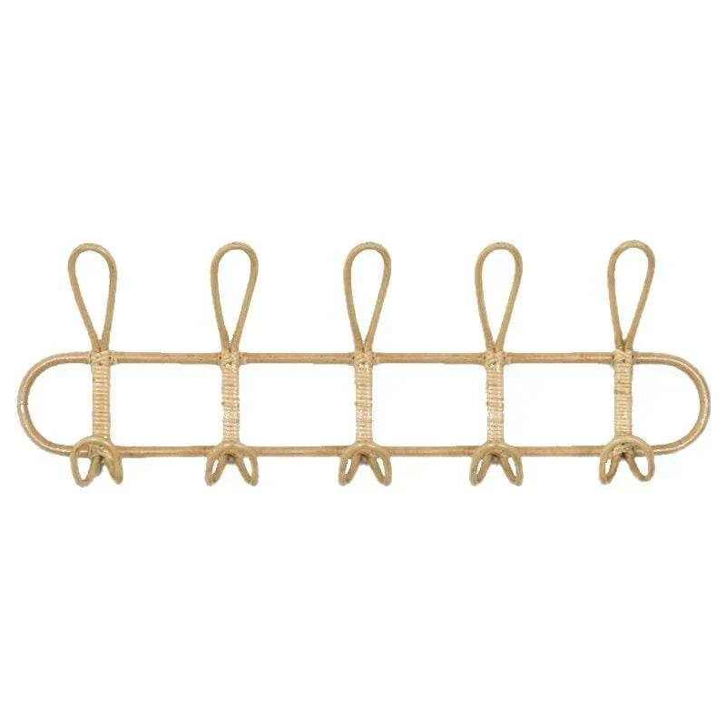 Rattan Wall Coat Rack 5 Hook Hanging Organizer Storage
