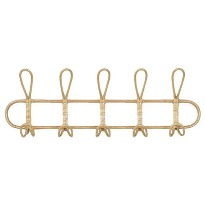 Rattan Wall Coat Rack 5 Hook Hanging Organizer Storage
