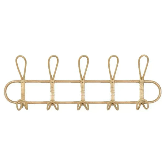 Rattan Wall Coat Rack 5 Hook Hanging Organizer Storage