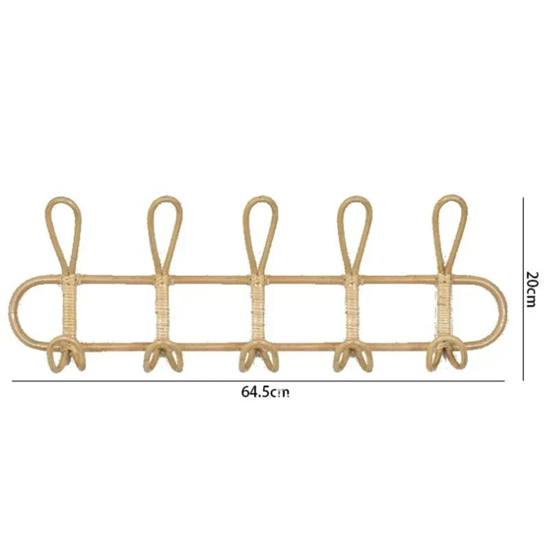 Rattan Wall Coat Rack 5 Hook Hanging Organizer Storage