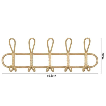 Rattan Wall Coat Rack 5 Hook Hanging Organizer Storage