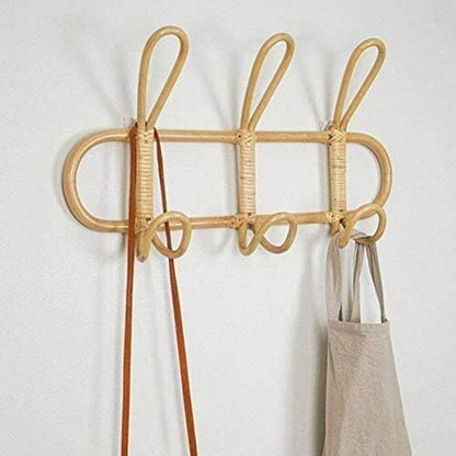 Rattan Wall Coat Rack 5 Hook Hanging Organizer Storage