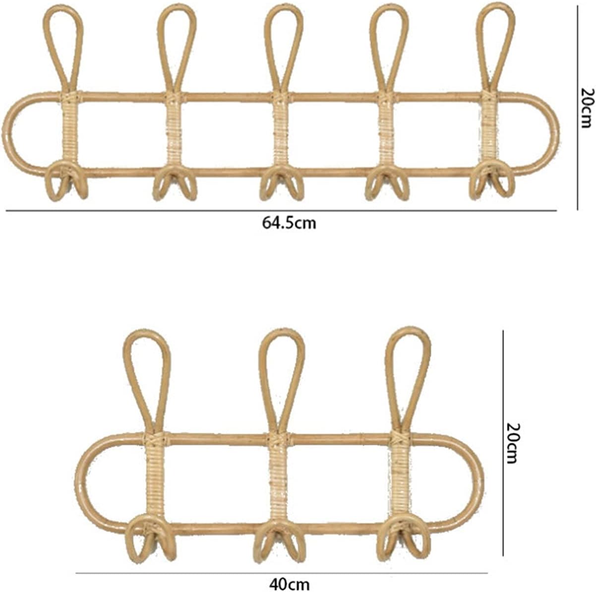 Rattan Wall Coat Rack 5 Hook Hanging Organizer Storage