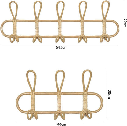 Rattan Wall Coat Rack 5 Hook Hanging Organizer Storage