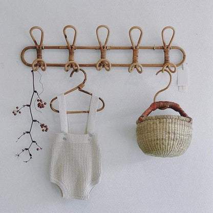 Rattan Wall Coat Rack 5 Hook Hanging Organizer Storage