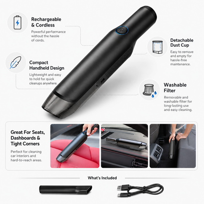 Rechargeable Cordless Car Vacuum Cleaner with Compact Handheld Design
