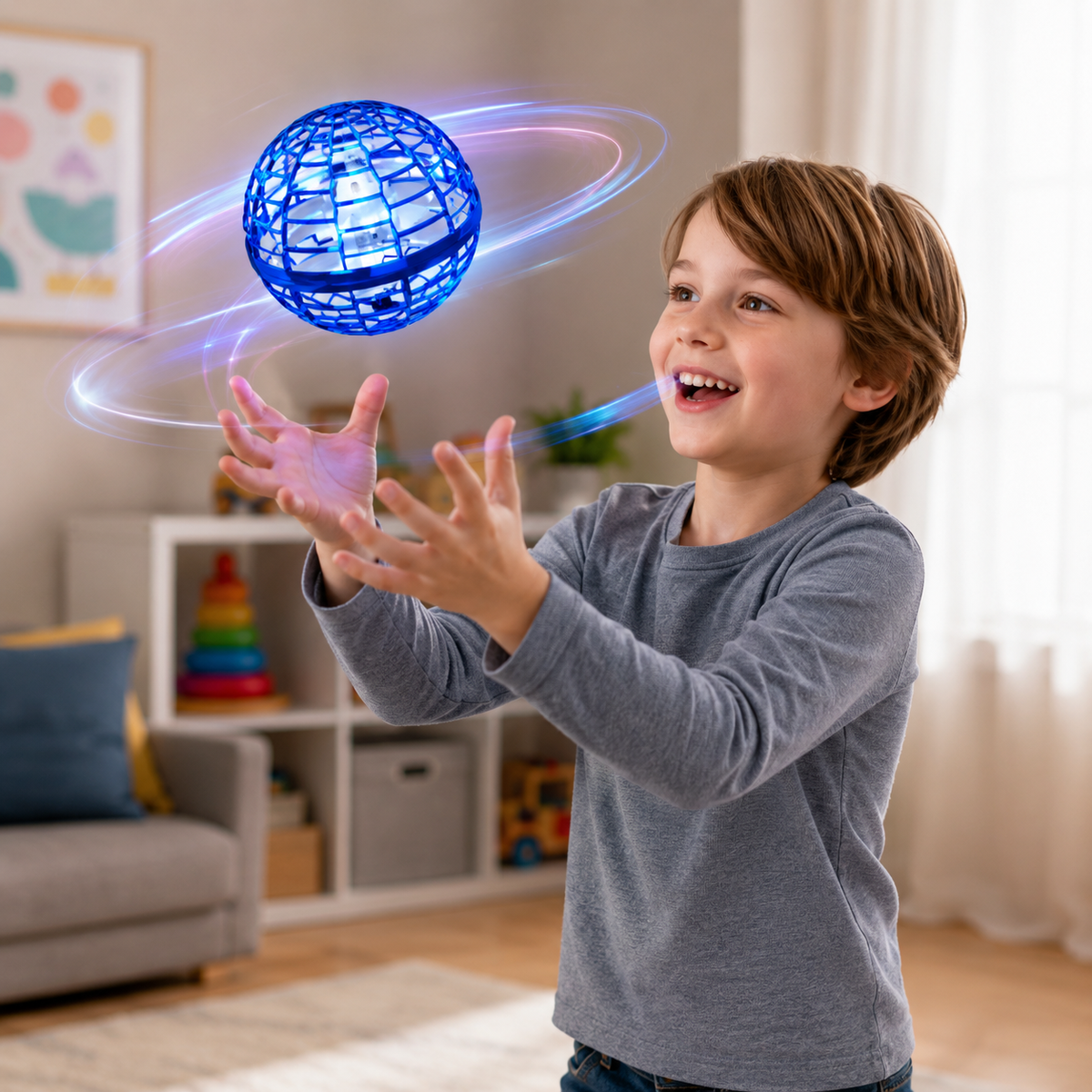 Rechargeable Flying Ball Toy with LED Lights and Interactive Hovering Action