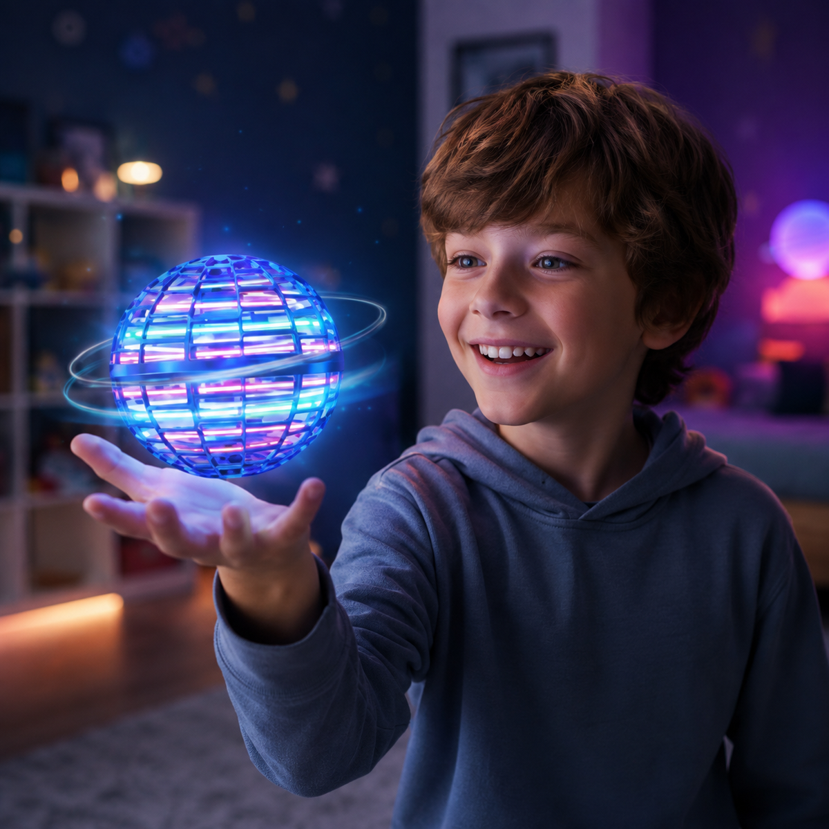 Rechargeable Flying Ball Toy with LED Lights and Interactive Hovering Action
