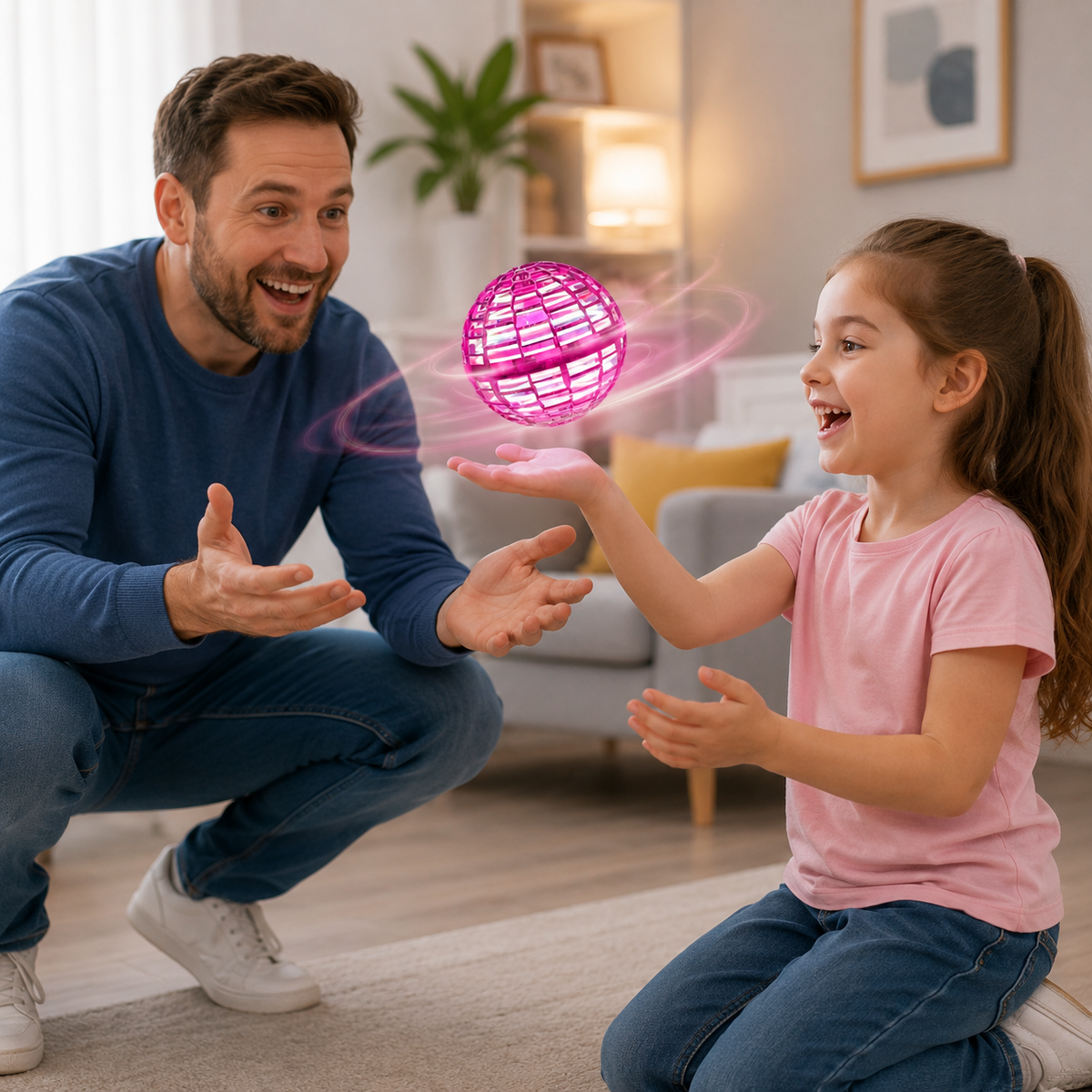 Rechargeable Flying Ball Toy with LED Lights and Interactive Hovering Action