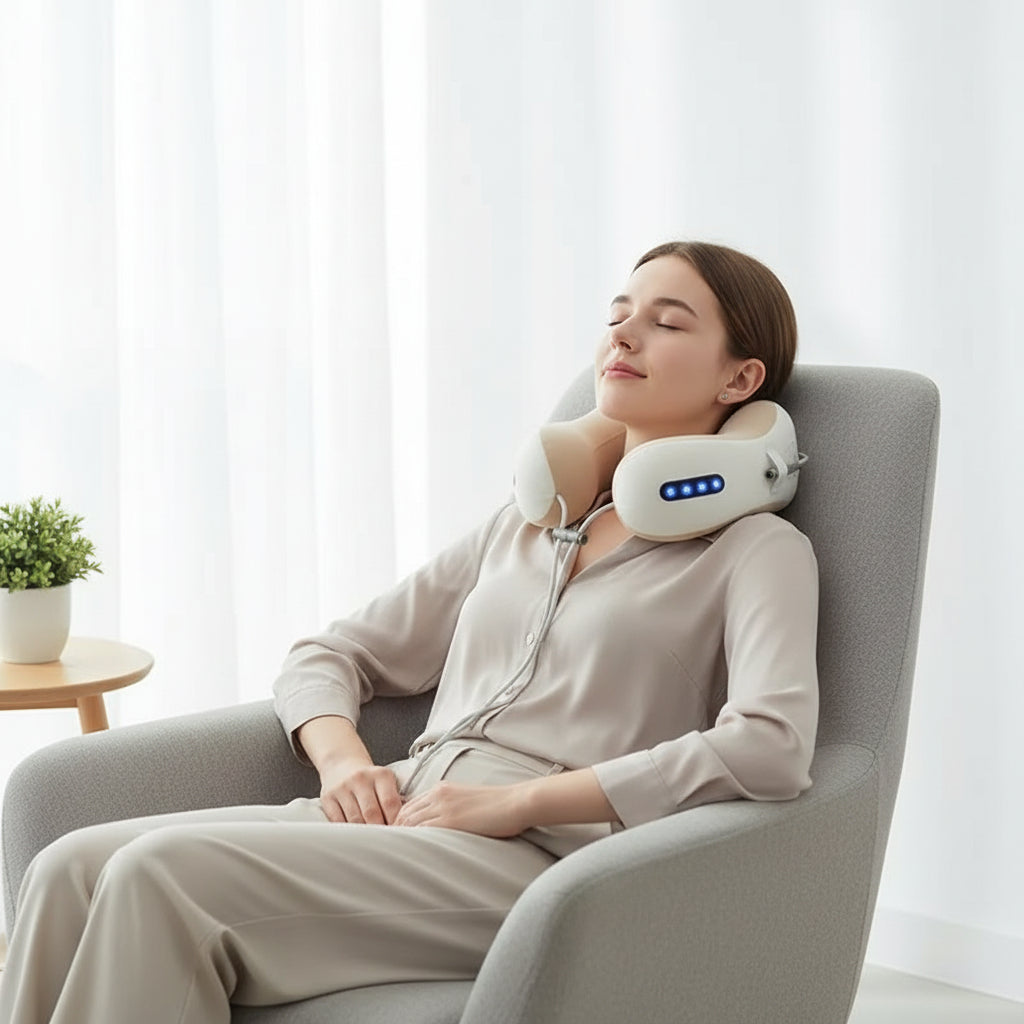 Rechargeable Heated Neck Massage Pillow U Shaped Support Cushion