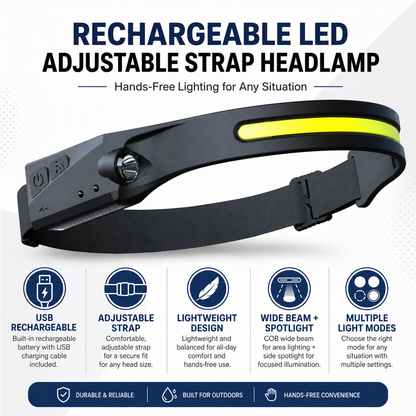 Rechargeable LED Headlamp with Adjustable Strap