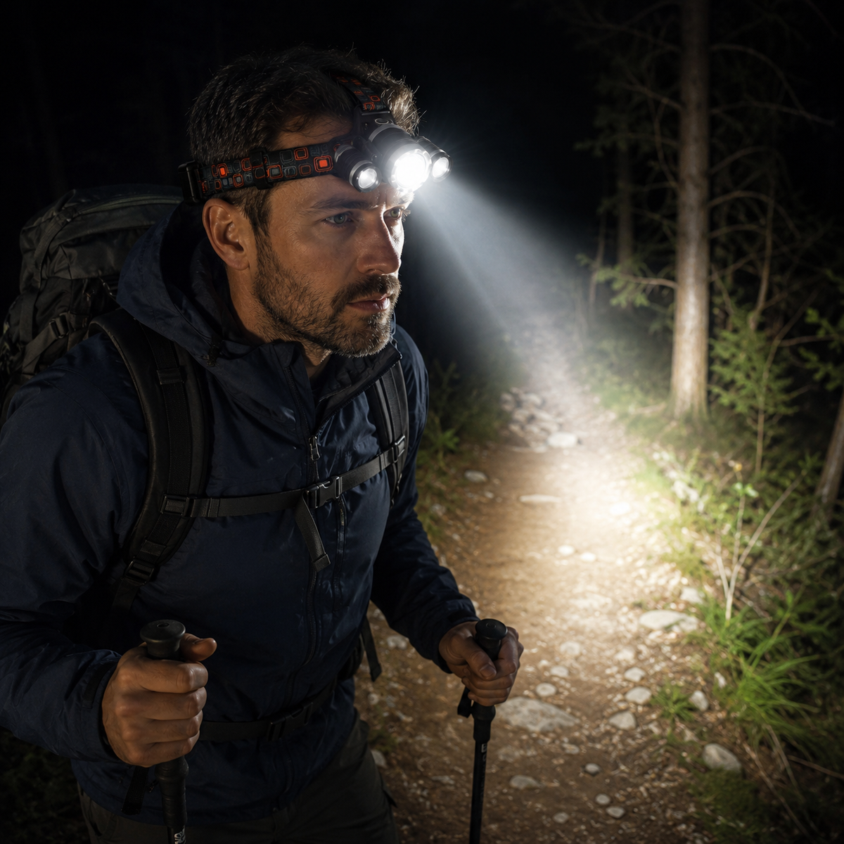 Oplaadbare led-hoofdlamp met verstelbare band en 4 verlichtingsstanden