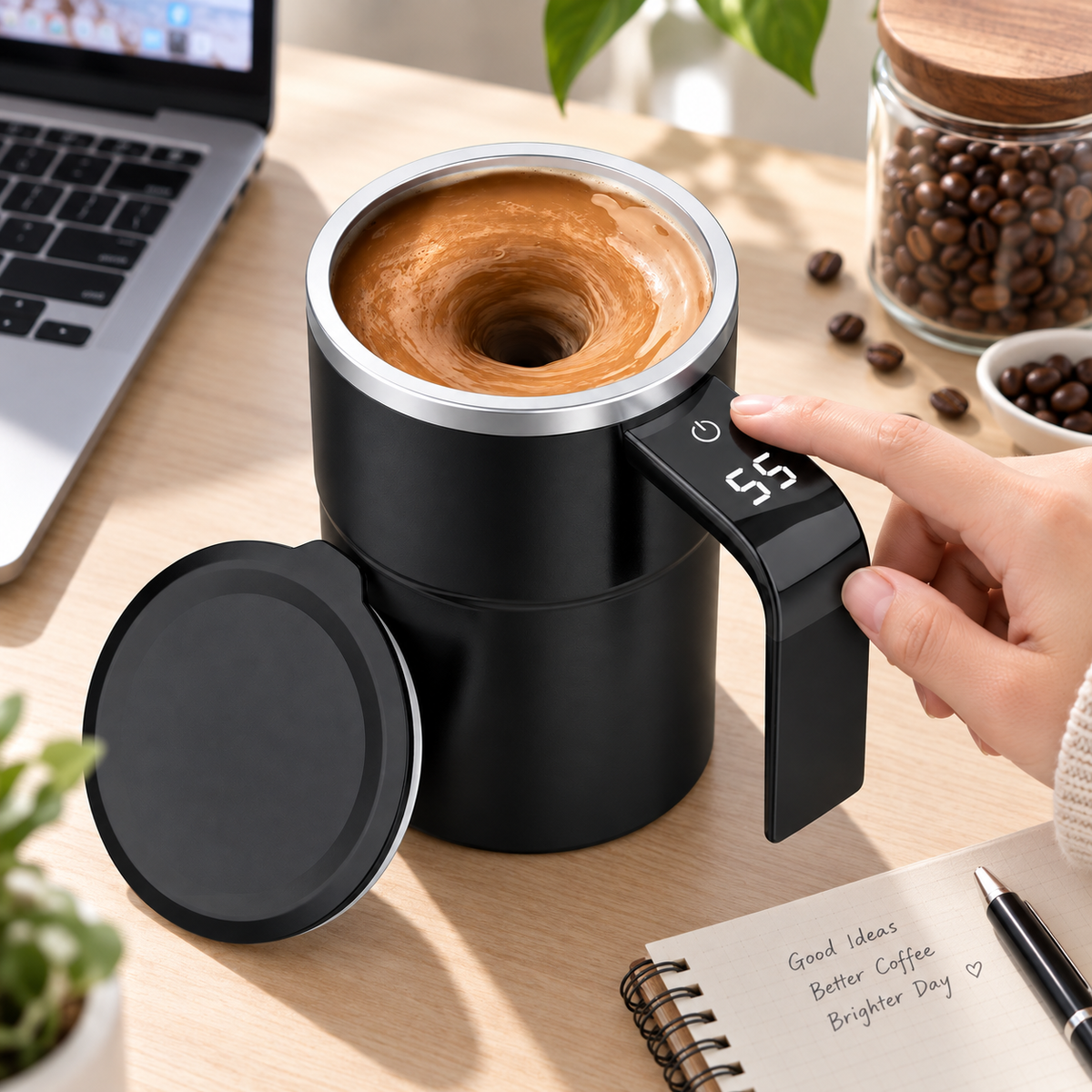 Rechargeable Self-Stirring Mug with LCD Temperature Display and Automatic Mixing