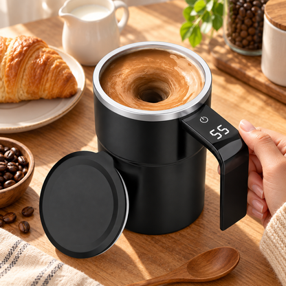 Rechargeable Self-Stirring Mug with LCD Temperature Display and Automatic Mixing