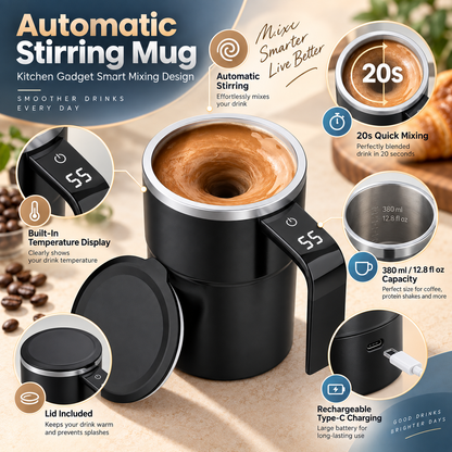 Rechargeable Self-Stirring Mug with LCD Temperature Display and Automatic Mixing