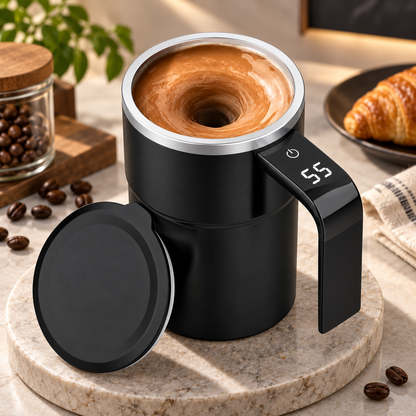 Rechargeable Self-Stirring Mug with LCD Temperature Display and Automatic Mixing