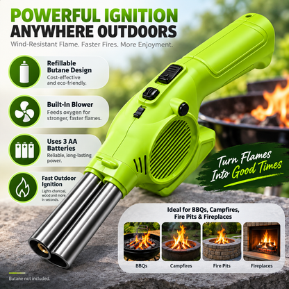 Refillable Butane BBQ Lighter with Battery-Powered Blower