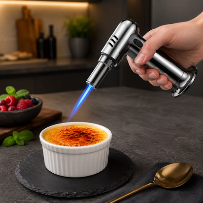 Refillable Butane Kitchen Torch with Adjustable Flame for Caramelising, Browning and Cooking