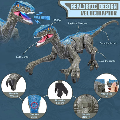 Fjernstyret dinosaurlegetøj med gående bevægelse og realistiske lyde