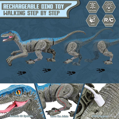 Fjernstyret dinosaurlegetøj med gående bevægelse og realistiske lyde