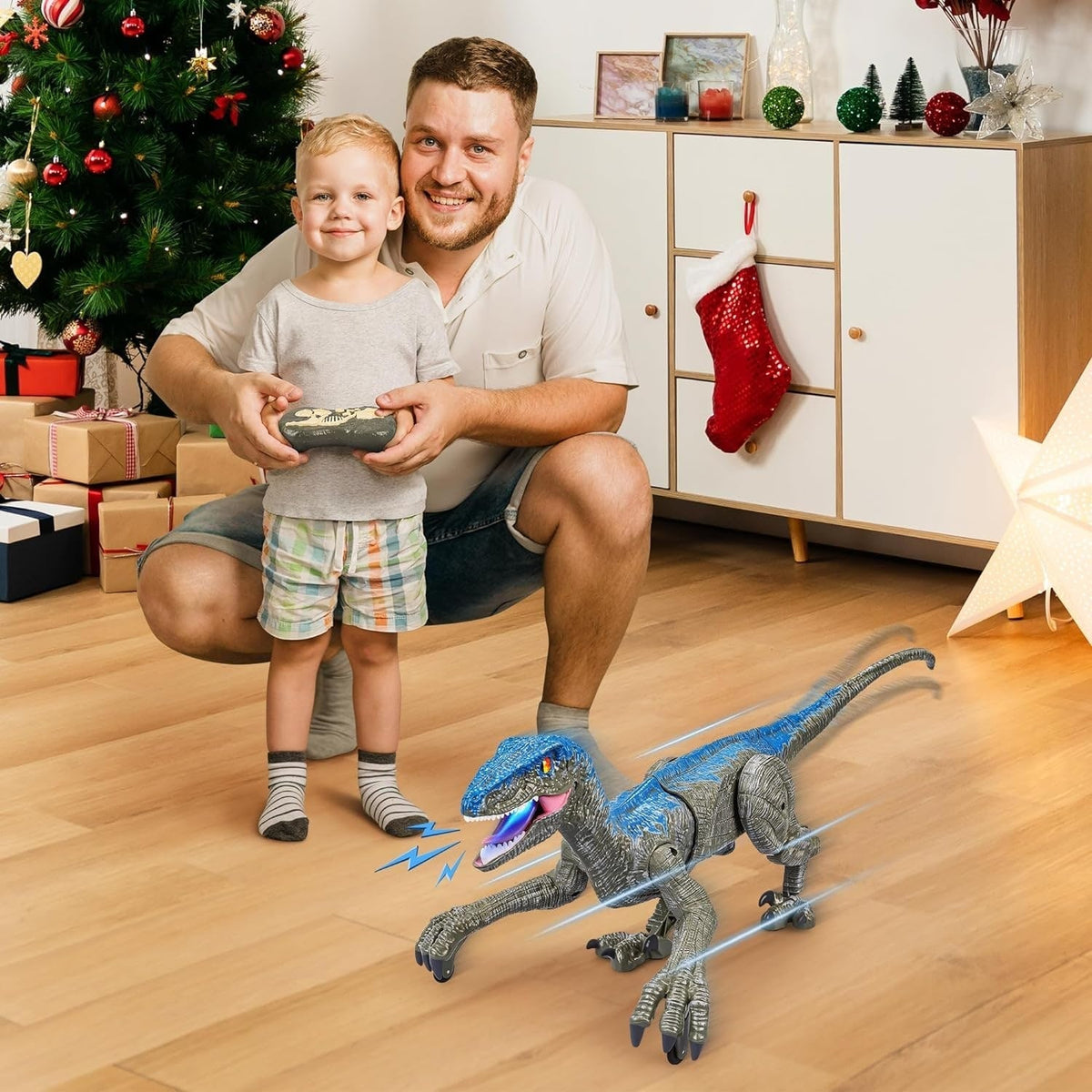 Fjernstyret dinosaurlegetøj med gående bevægelse og realistiske lyde