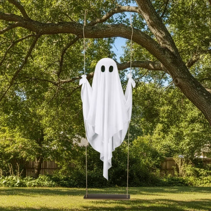 Remote Controlled LED Ghost Halloween Hanging Swing Decoration