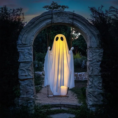 Remote Controlled LED Ghost Halloween Hanging Swing Decoration