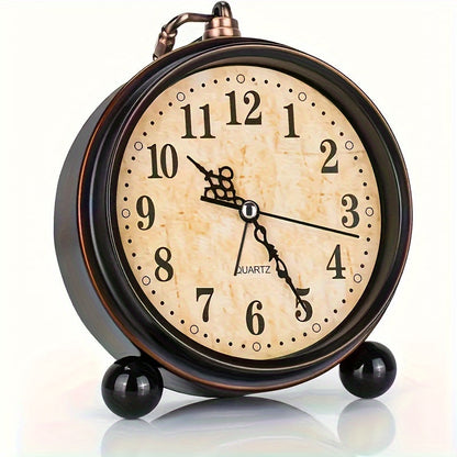 Retro Alarm Clock Silent Quartz Metal Bedside Desk Clock