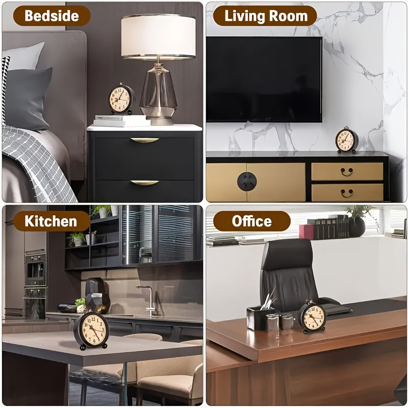 Retro Alarm Clock Silent Quartz Metal Bedside Desk Clock