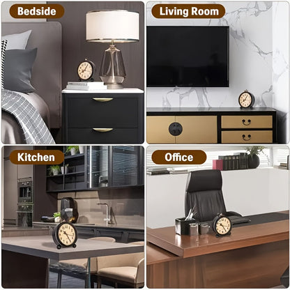 Retro Alarm Clock Silent Quartz Metal Bedside Desk Clock