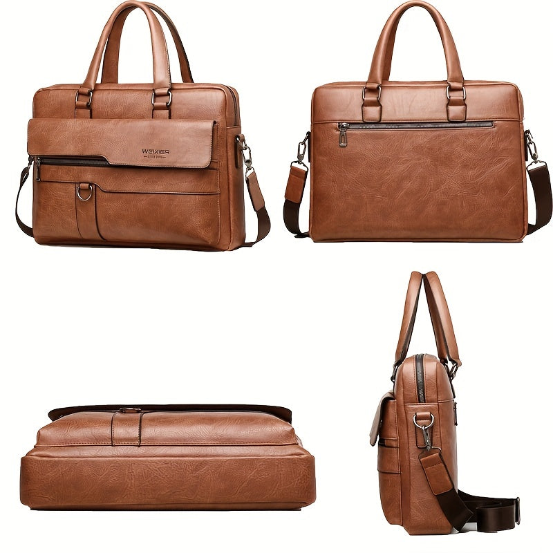Retro Leather Messenger Bag Business Shoulder Briefcase