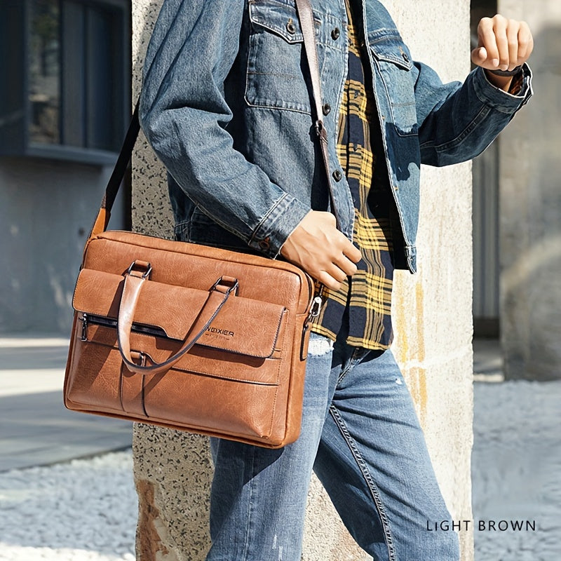 Retro Leather Messenger Bag Business Shoulder Briefcase