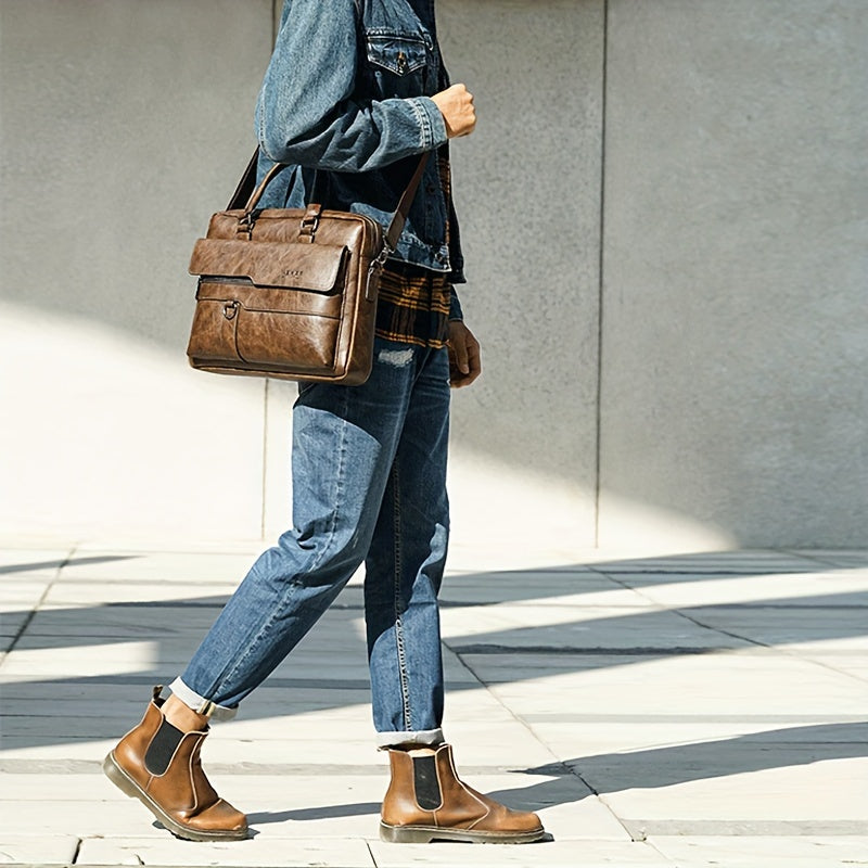 Retro Leather Messenger Bag Business Shoulder Briefcase