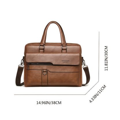 Retro Leather Messenger Bag Business Shoulder Briefcase