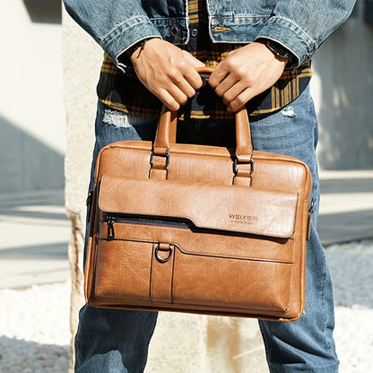 Retro Leather Messenger Bag Business Shoulder Briefcase