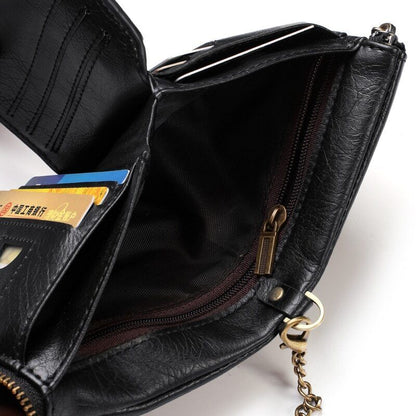 Retro Leather Wallet Chain Wallet Card Holder Purse