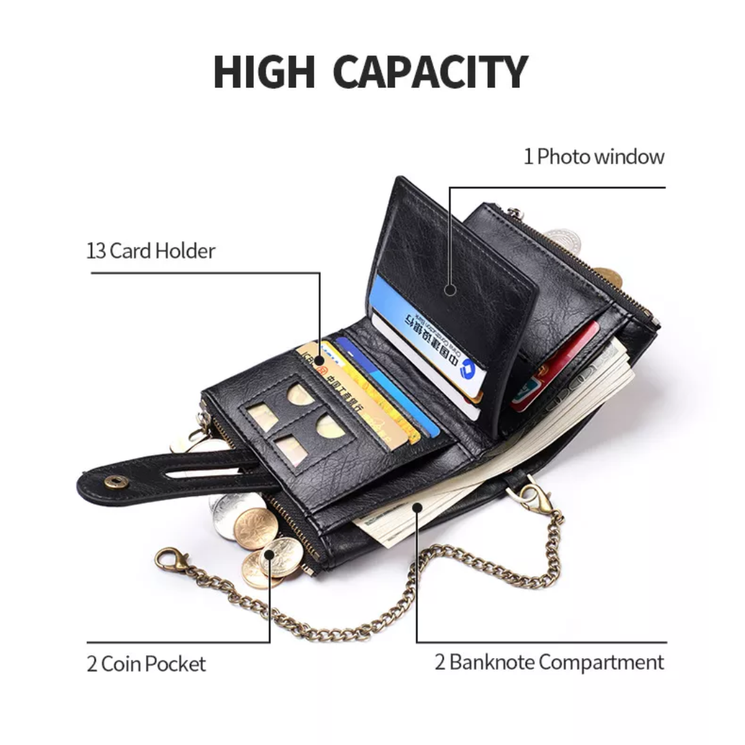 Retro Leather Wallet Chain Wallet Card Holder Purse