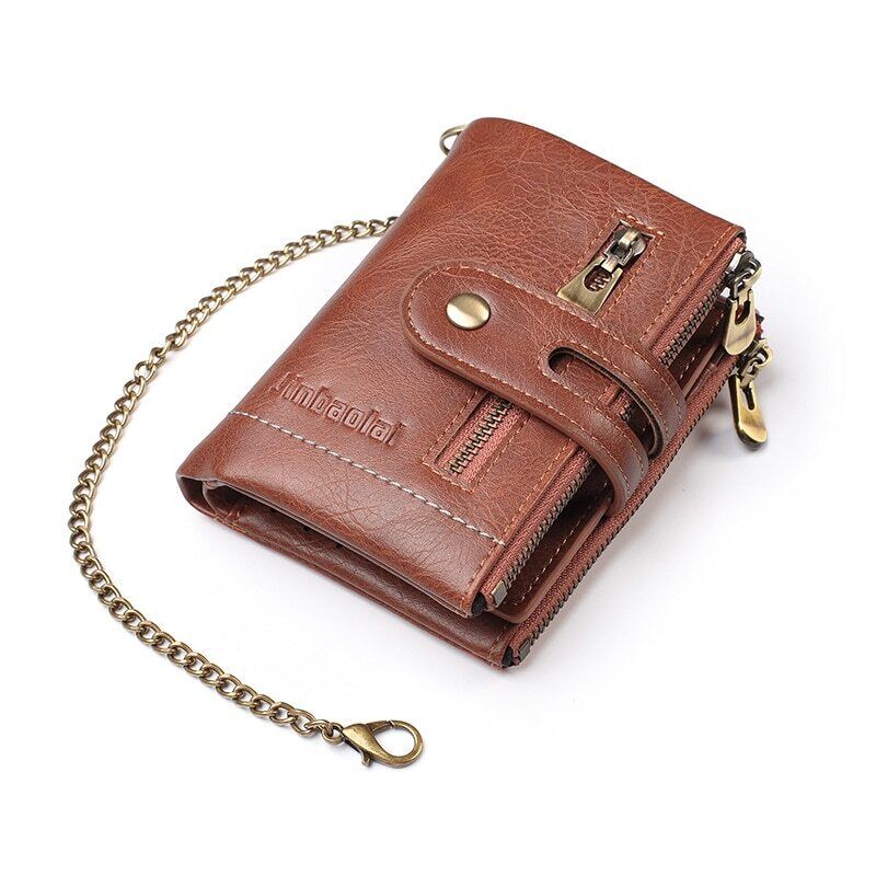 Retro Leather Wallet Chain Wallet Card Holder Purse