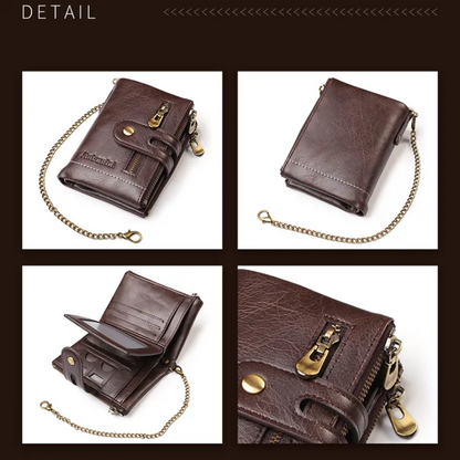 Retro Leather Wallet Chain Wallet Card Holder Purse