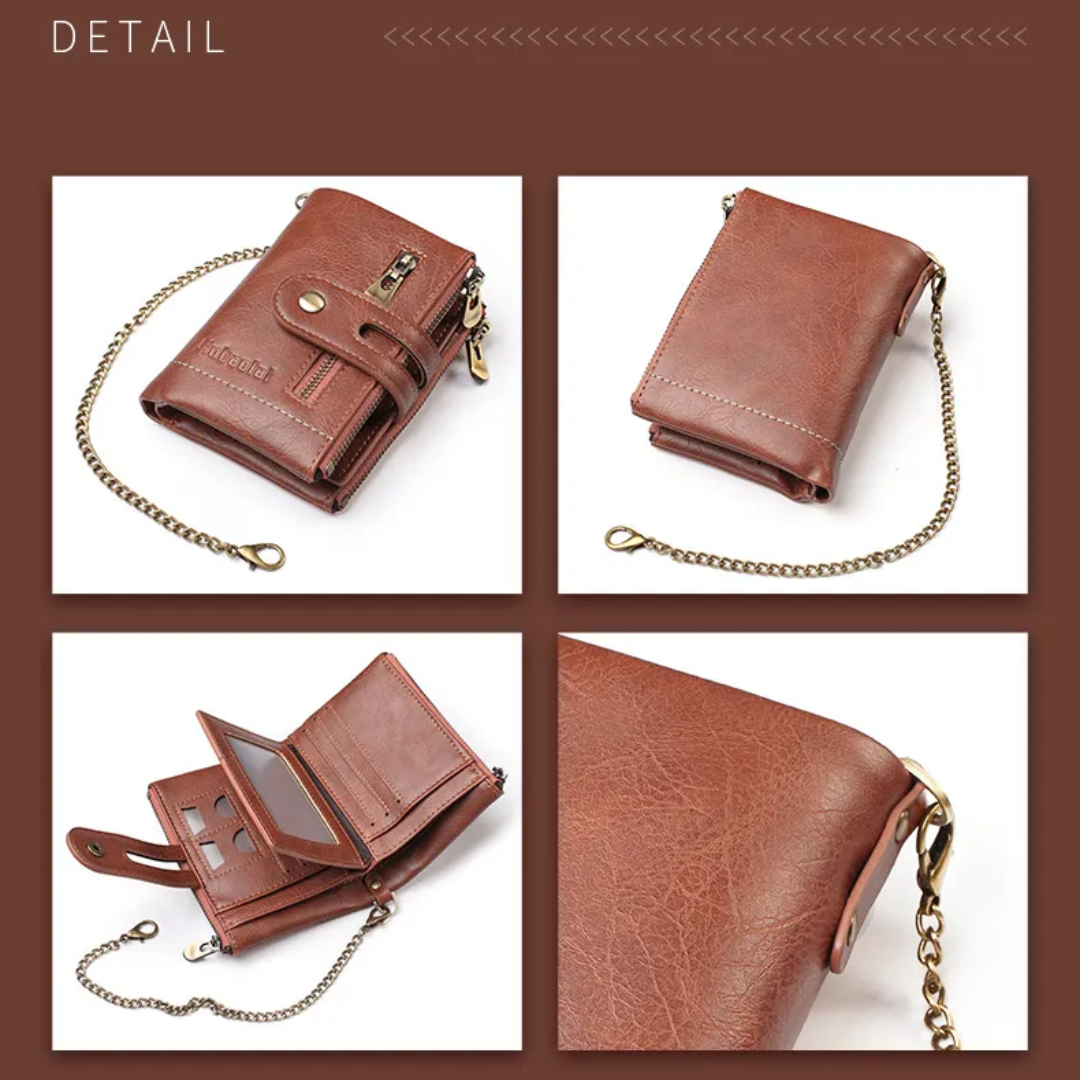 Retro Leather Wallet Chain Wallet Card Holder Purse