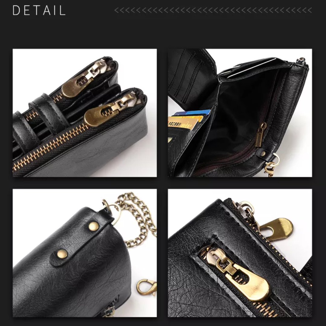 Retro Leather Wallet Chain Wallet Card Holder Purse