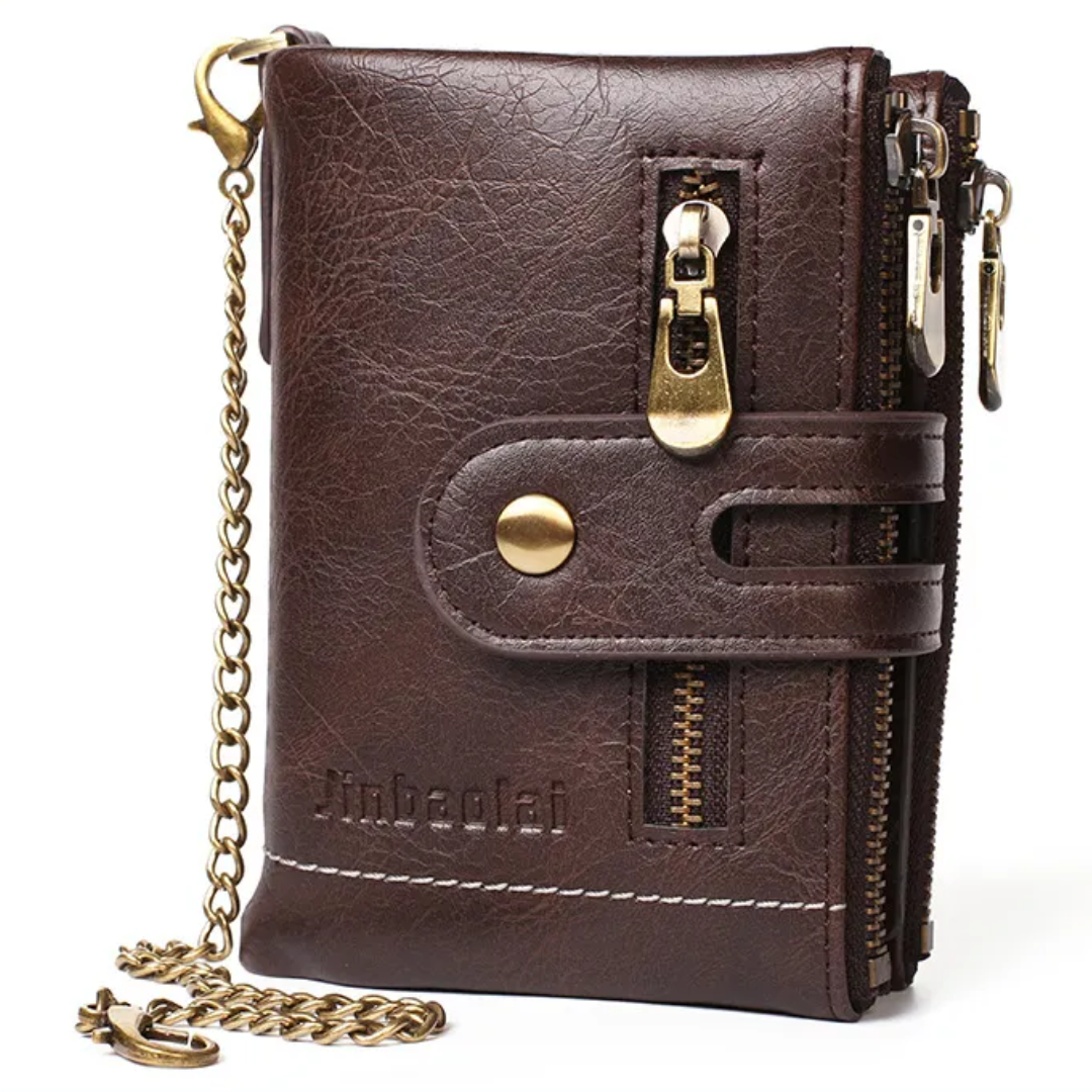 Retro Leather Wallet Chain Wallet Card Holder Purse