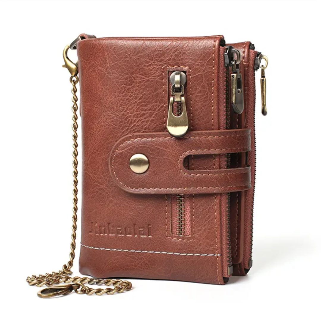 Retro Leather Wallet Chain Wallet Card Holder Purse