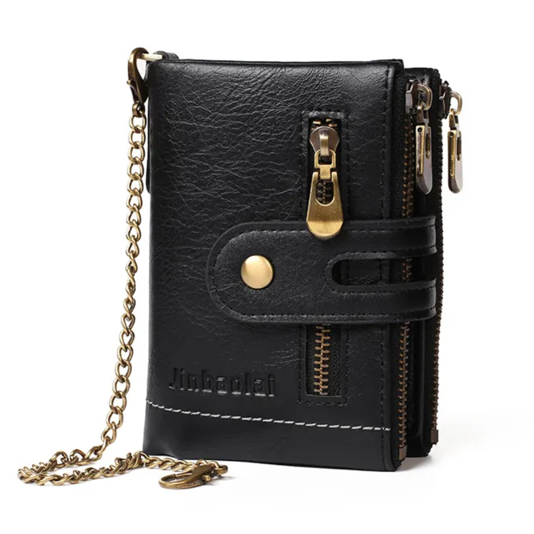 Retro Leather Wallet Chain Wallet Card Holder Purse