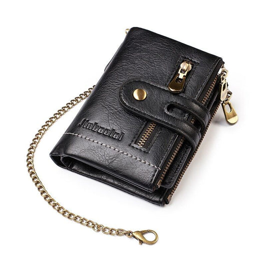 Retro Leather Wallet Chain Wallet Card Holder Purse